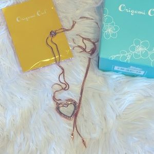 Origami Owl rose gold heart locket with bolo necklace